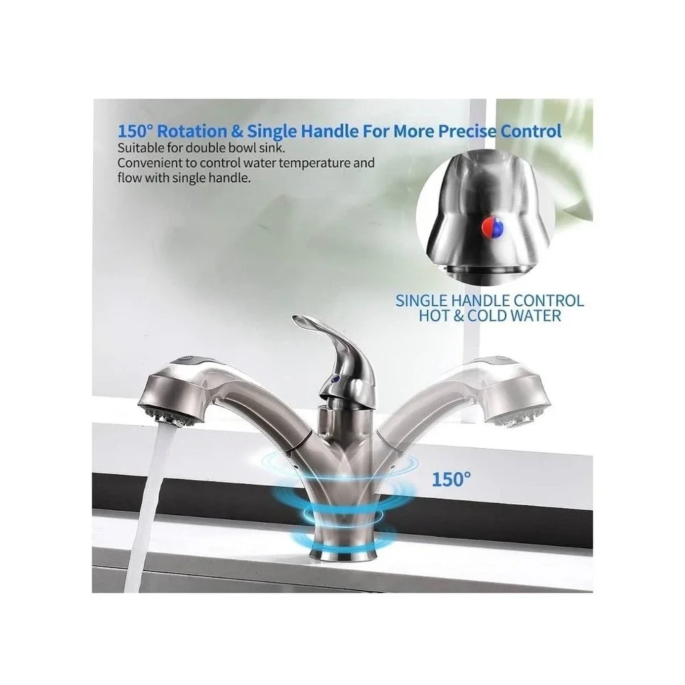 Kaiping Glamour Kitchen Faucet Single Handle Pull Out Sprayer Tap Brushed Nickel